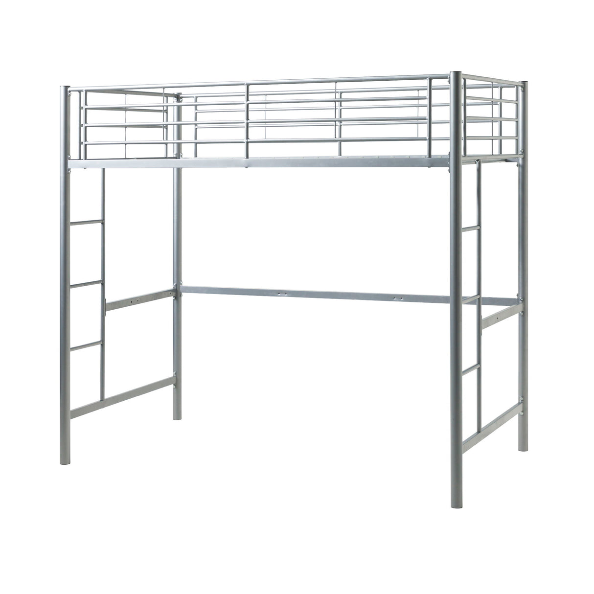 Modern Industrial Twin Over Loft Metal Bunk Bed Frame With Integrated Guardrails - Silver by Walker Edison | Bel Furniture