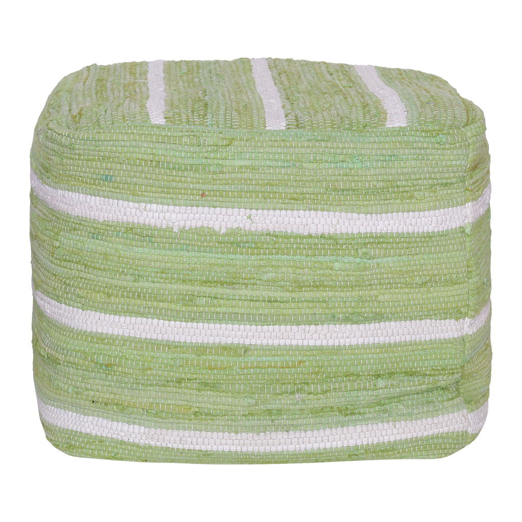 Cotton Cube Striped Pouf Ottoman - Green