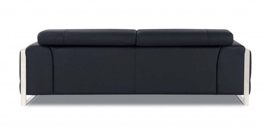 Italian Leather Sofa & Silver Legs - Black