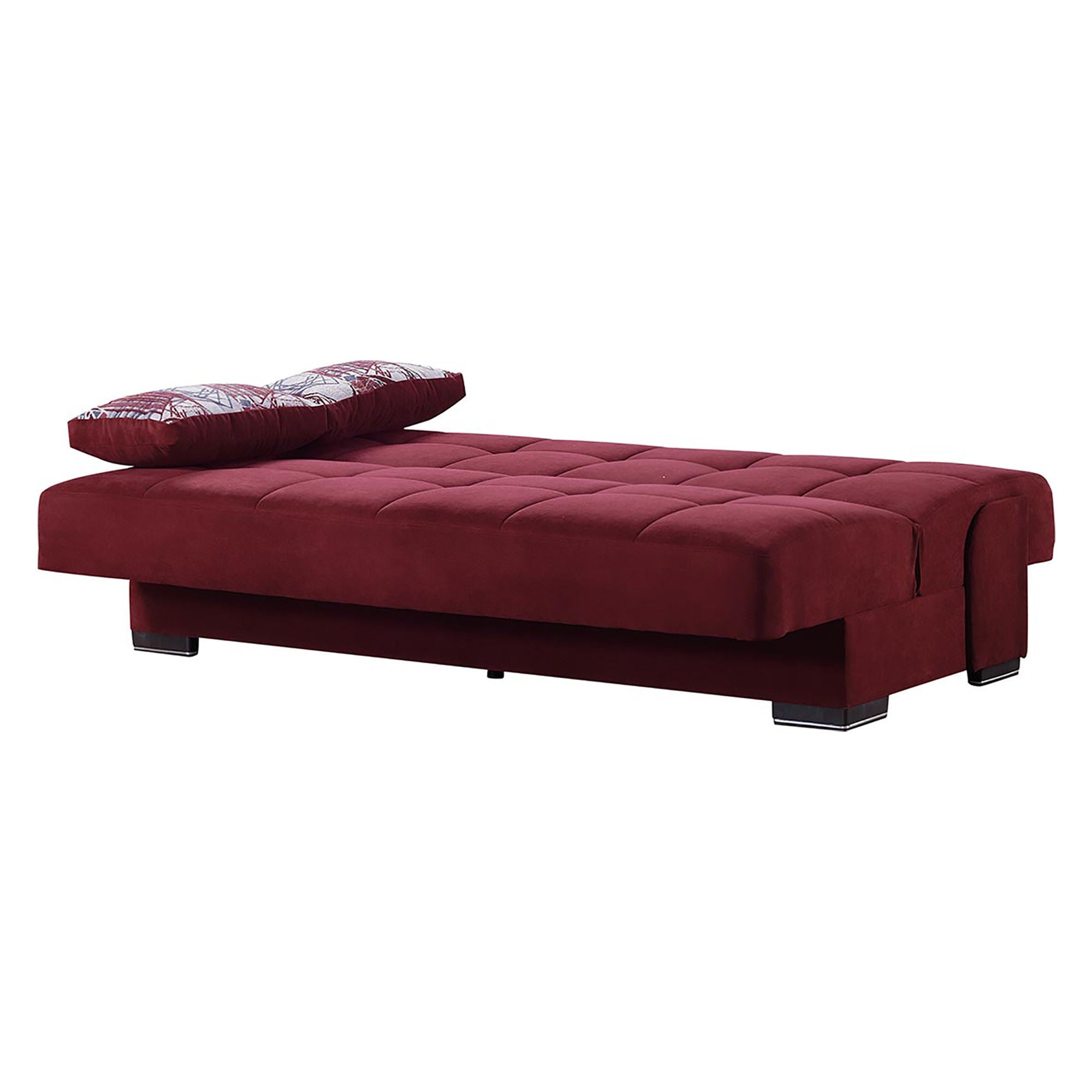 Sleeper Sofa Chenille And Toss Pillows With Brown Legs - Red