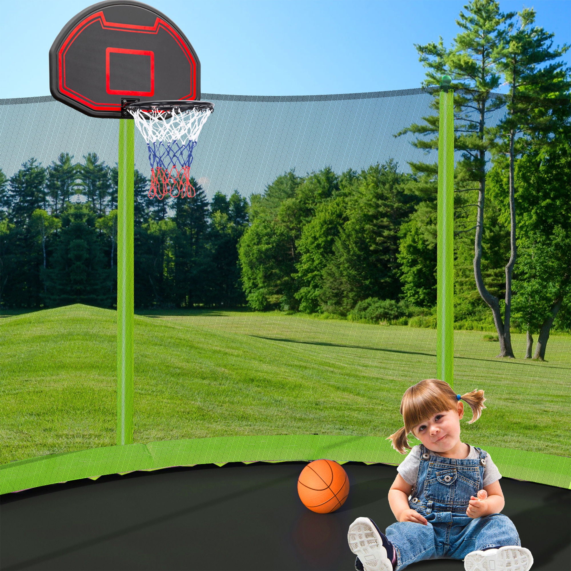 15Ft Trampoline With Basketball Hoop Inflator And Ladder (Inner Safety Enclosure)