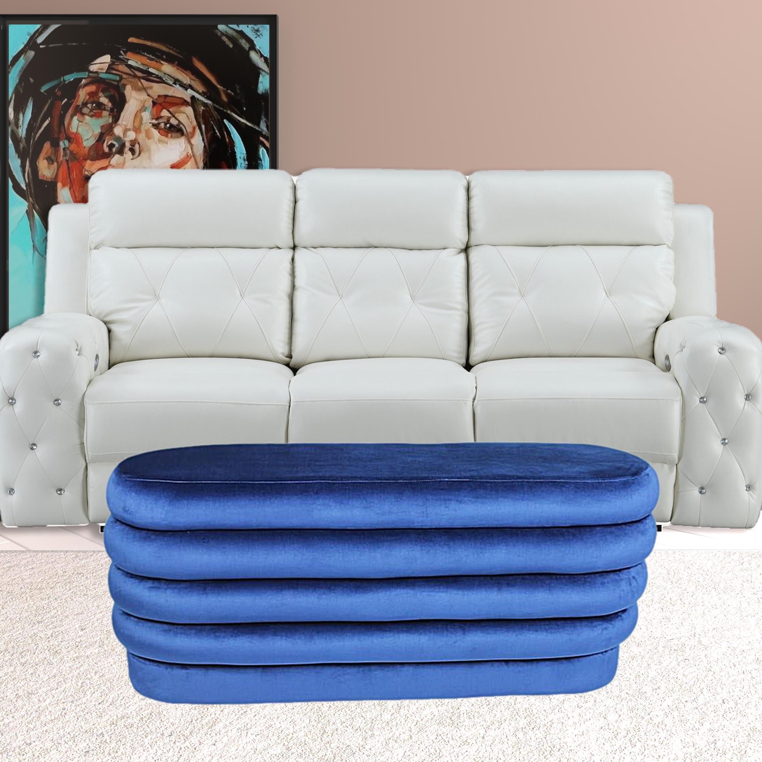 Velvet Tufted Oval Ottoman - Blue