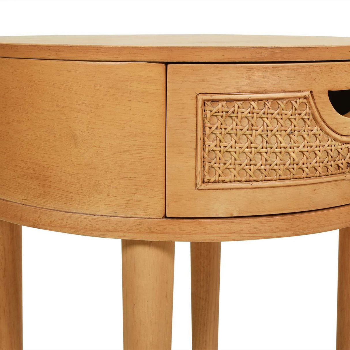 Cabana - Round Cane Storage Side Table - Natural Brown Oak by Jennifer Taylor Home | Bel Furniture