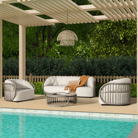 Harper - Barrel Upholstered Patio Deep Seating Armchair Axroma Olefin - Oat Beige by Jennifer Taylor Home | Bel Furniture