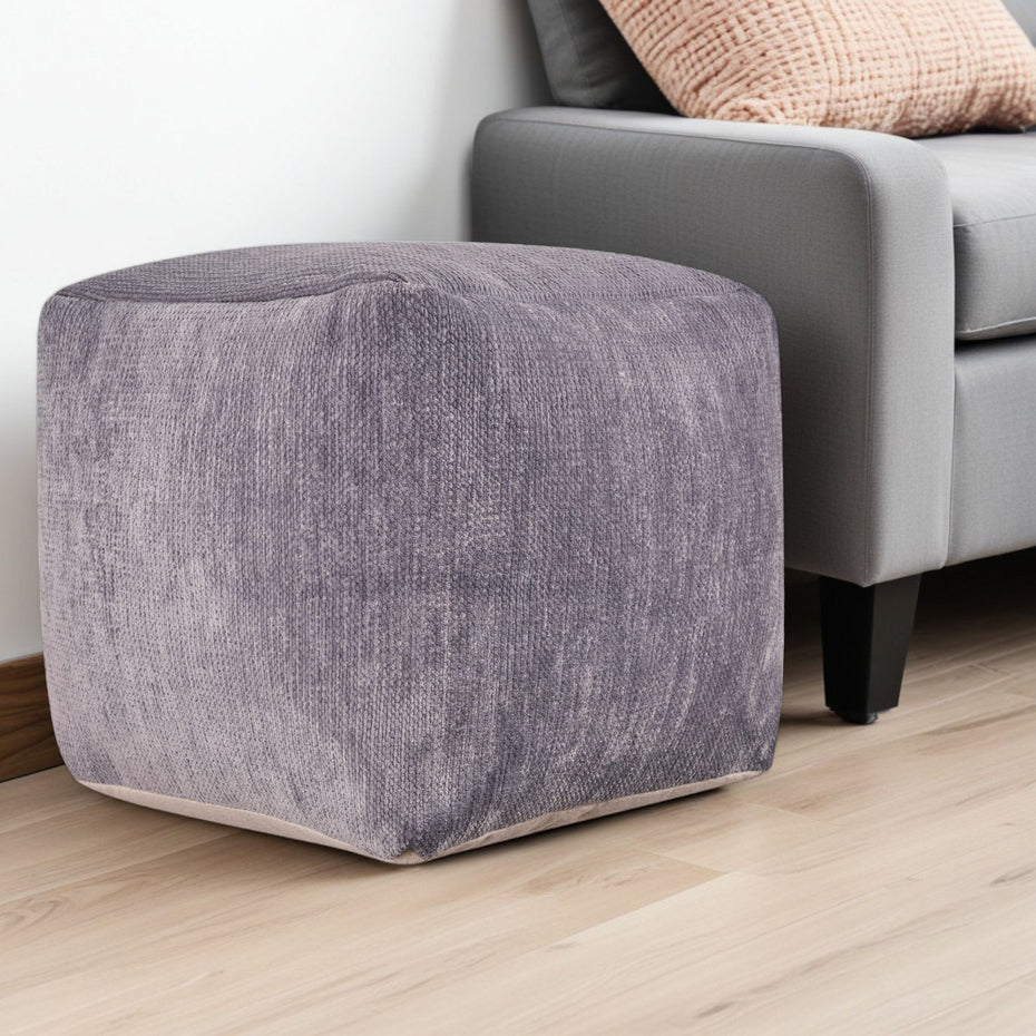 Chenille Cube Pouf Ottoman - Gray