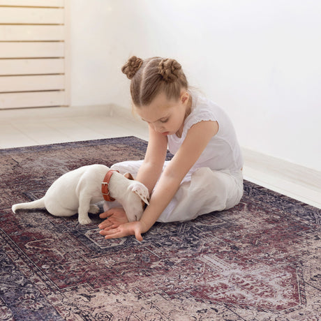 Maval - 3' X 5' Washable Area Rug - Burgundy by Naar Rug | Bel Furniture