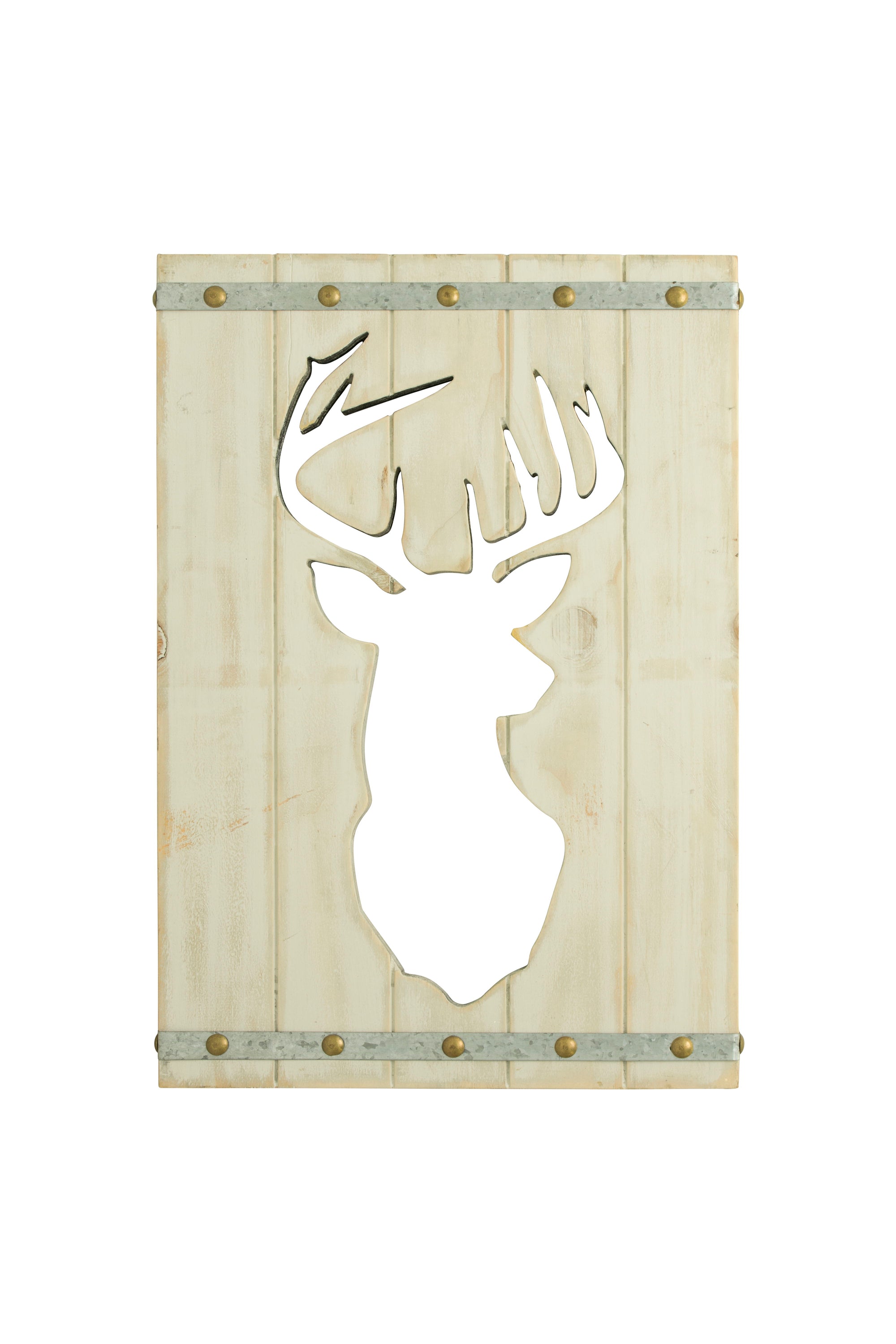 Deer On White Wood - Beige