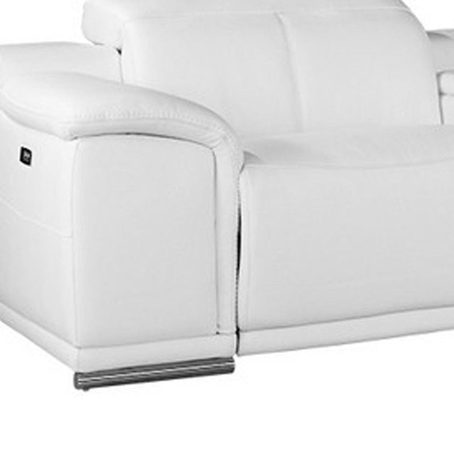 Italian Leather Power Reclining With Console U Shaped Seven Piece Corner Sectional - White