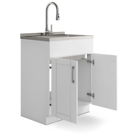 Shaker - Modern Wide, Laundry Cabinet With Faucet And Stainless Steel Sink - view 11