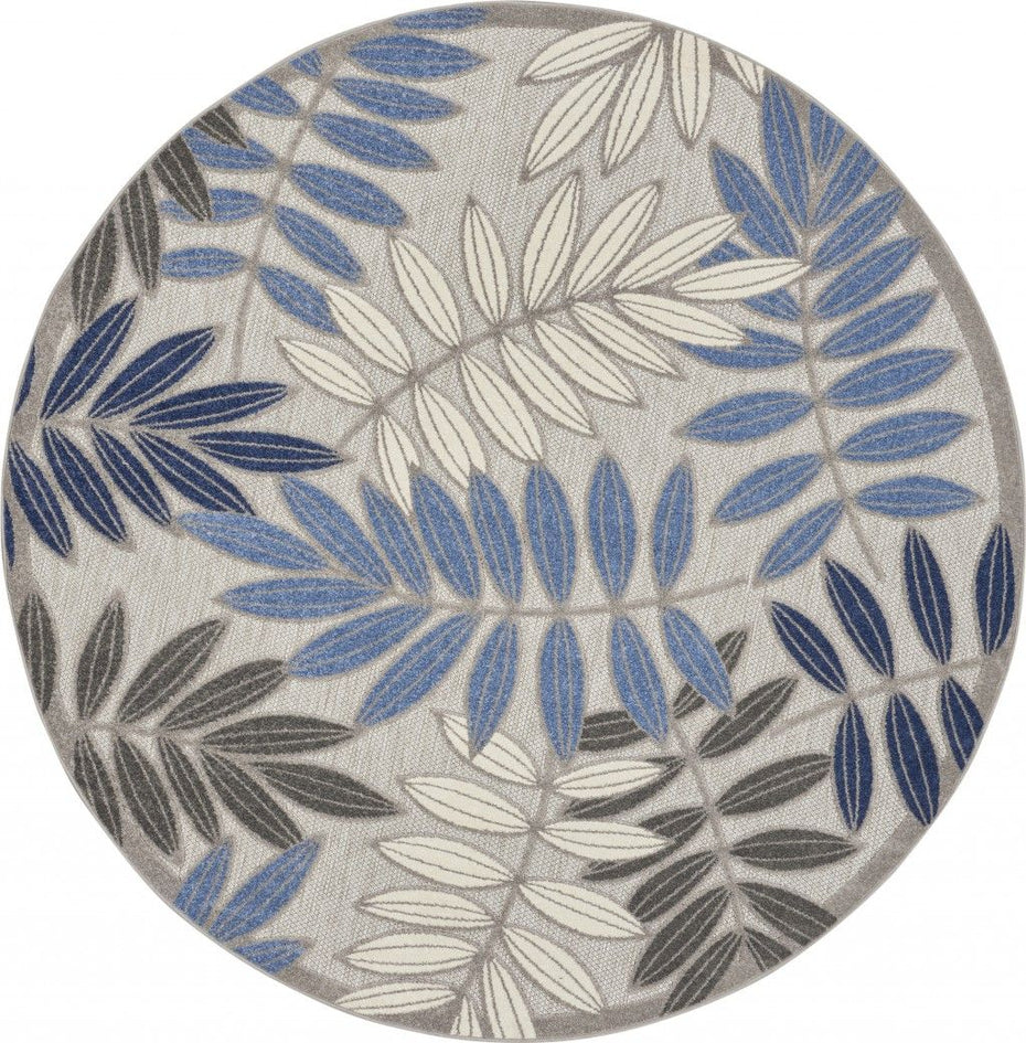 8' Round Round Floral Indoor & Outdoor Area Rug - Blue / Gray