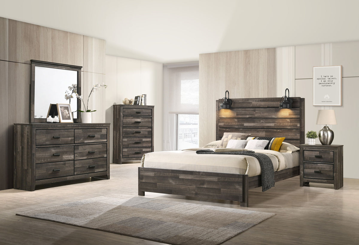 Carter - Bedroom Set - Brown Dark Brown 5 Pc. Bed, Dresser, Mirror, Chest, Nightstand Full by Crown Mark | Bel Furniture