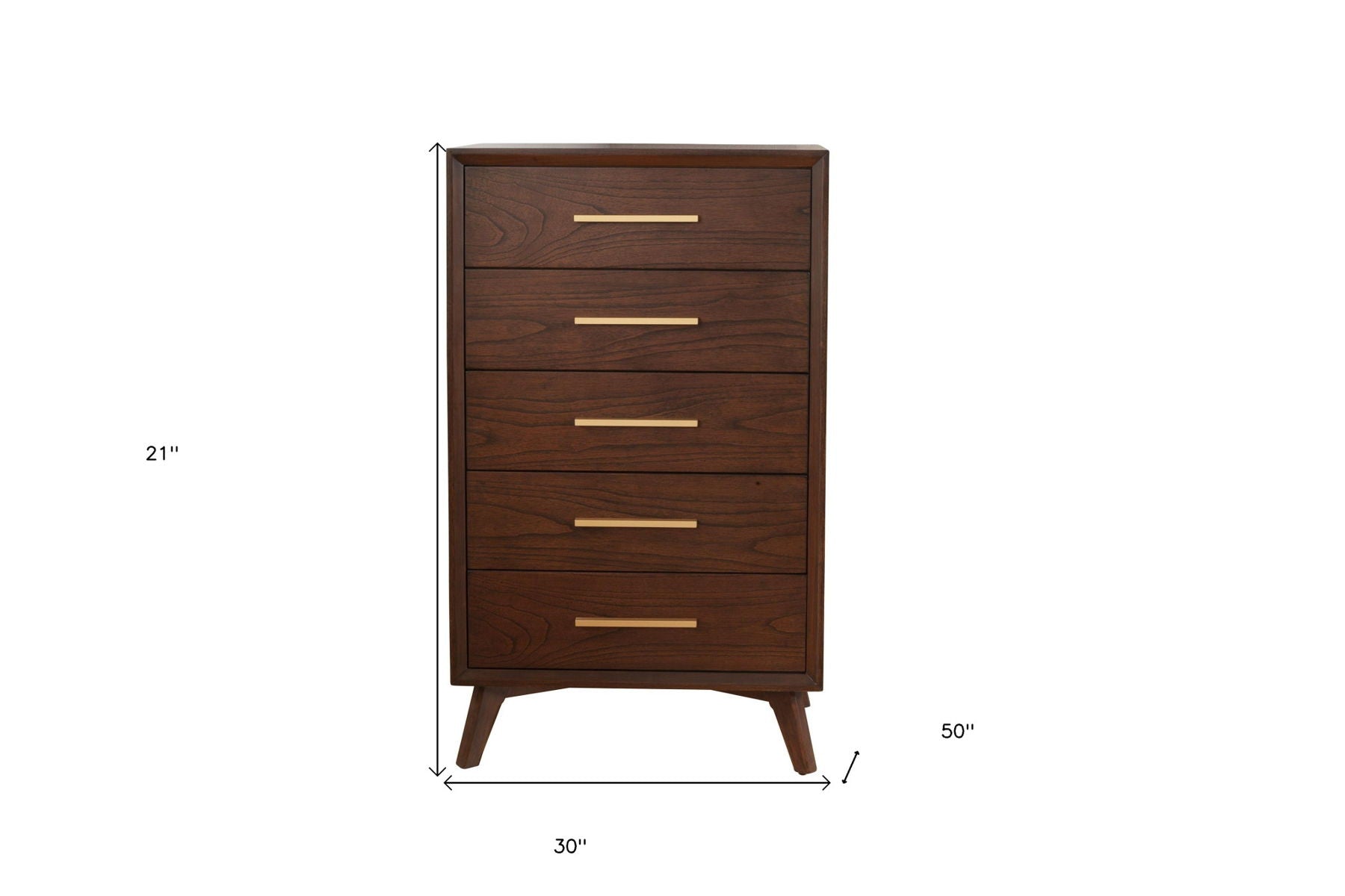 Solid Wood Five Drawer Chest - Walnut