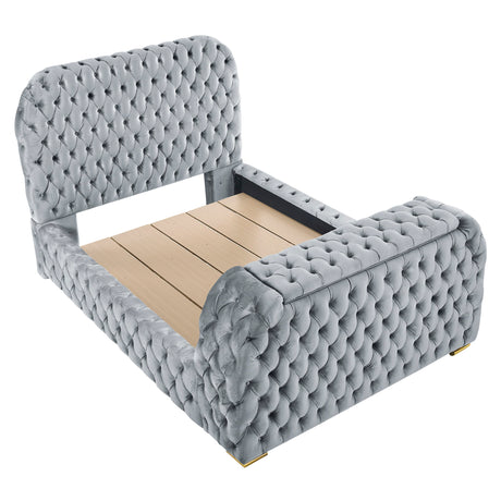 Natalia - Upholstered Bed With Decking Board Set Gray by Crown Mark | Bel Furniture