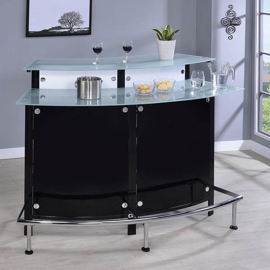 Keystone - Curved Glass Top Home Bar Wine Cabinet - Black by CoasterEssence | Bel Furniture