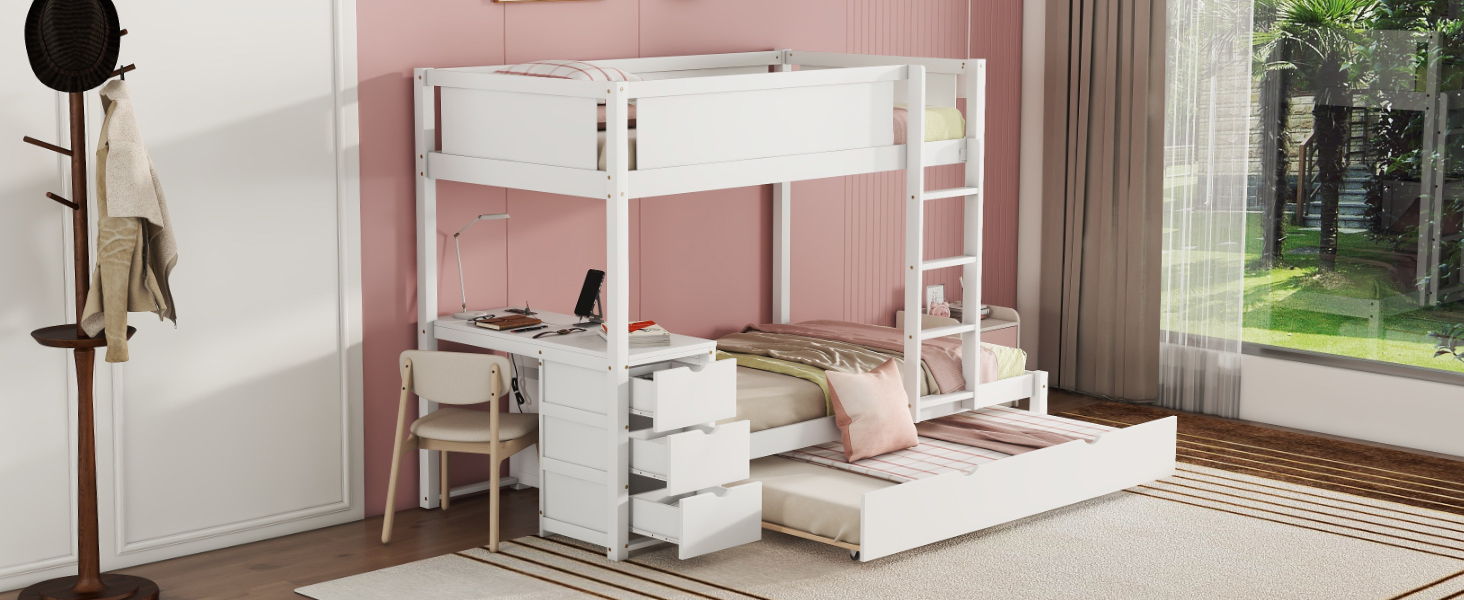 Bunk Bed With Twin Size Trundle, Storage And Desk