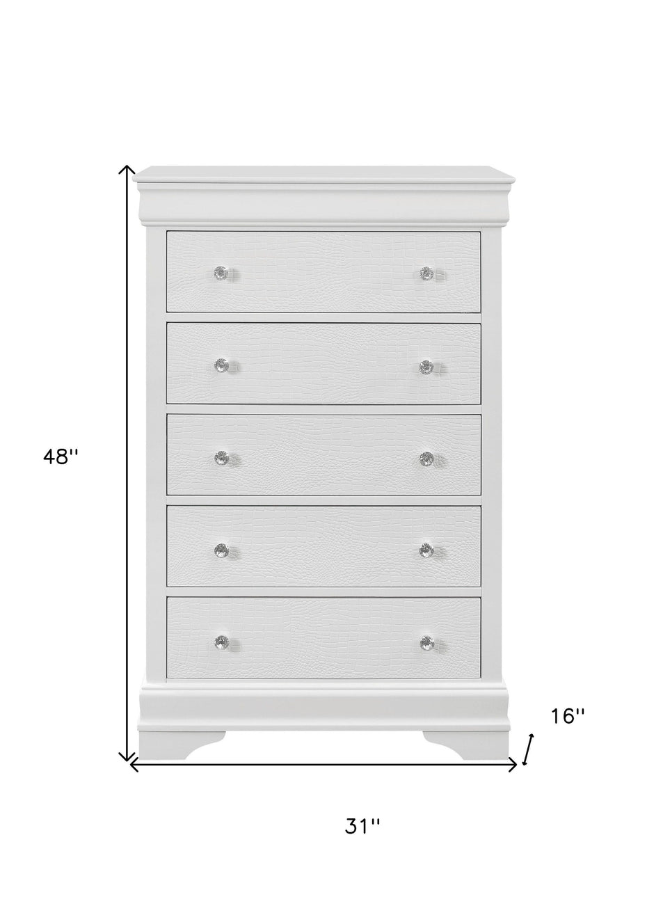 Solid Wood Five Drawer Chest - Metallic White