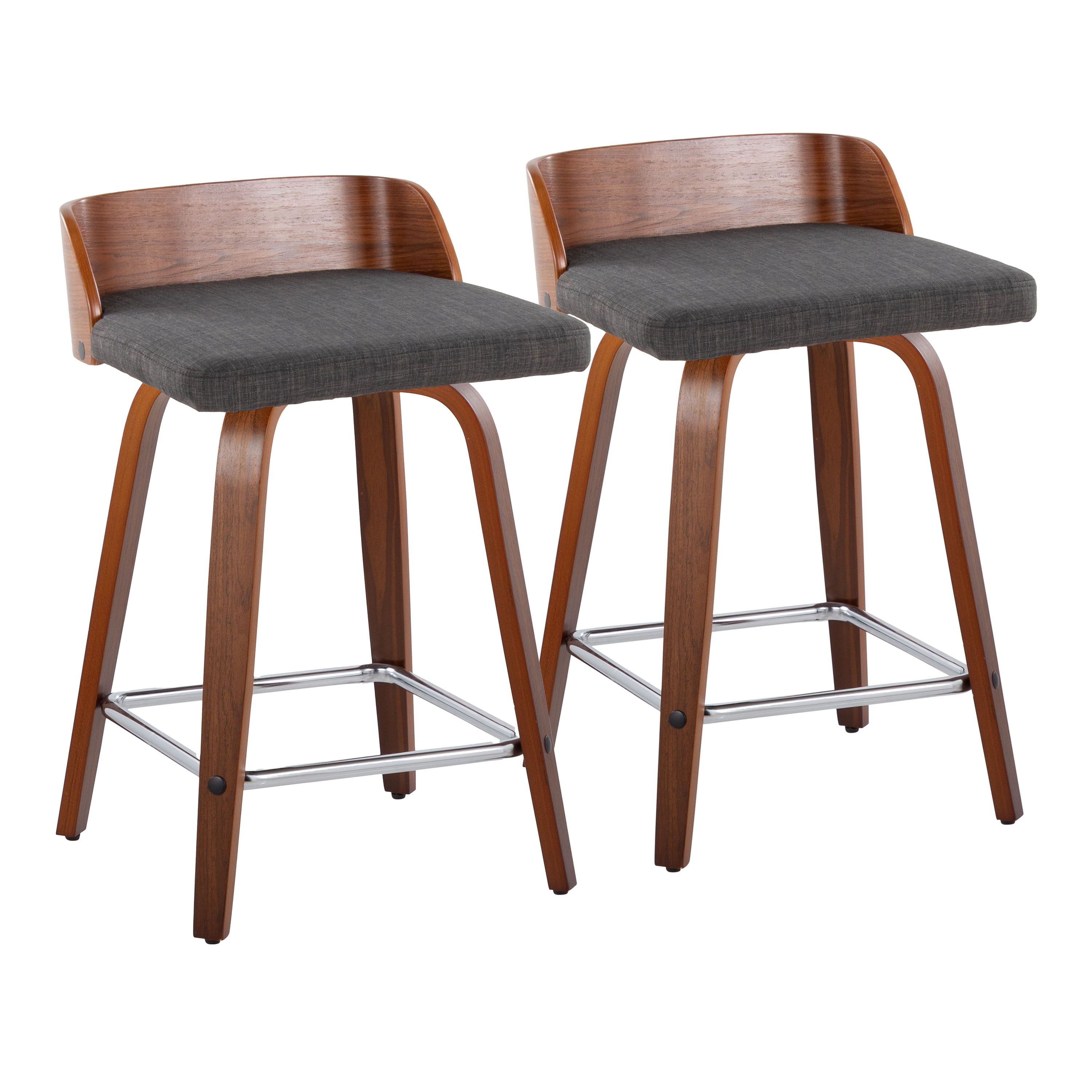 Maya - Mid Century Modern Fixed Height Counter Stool With Swivel With Square Footrest (Set of 2)