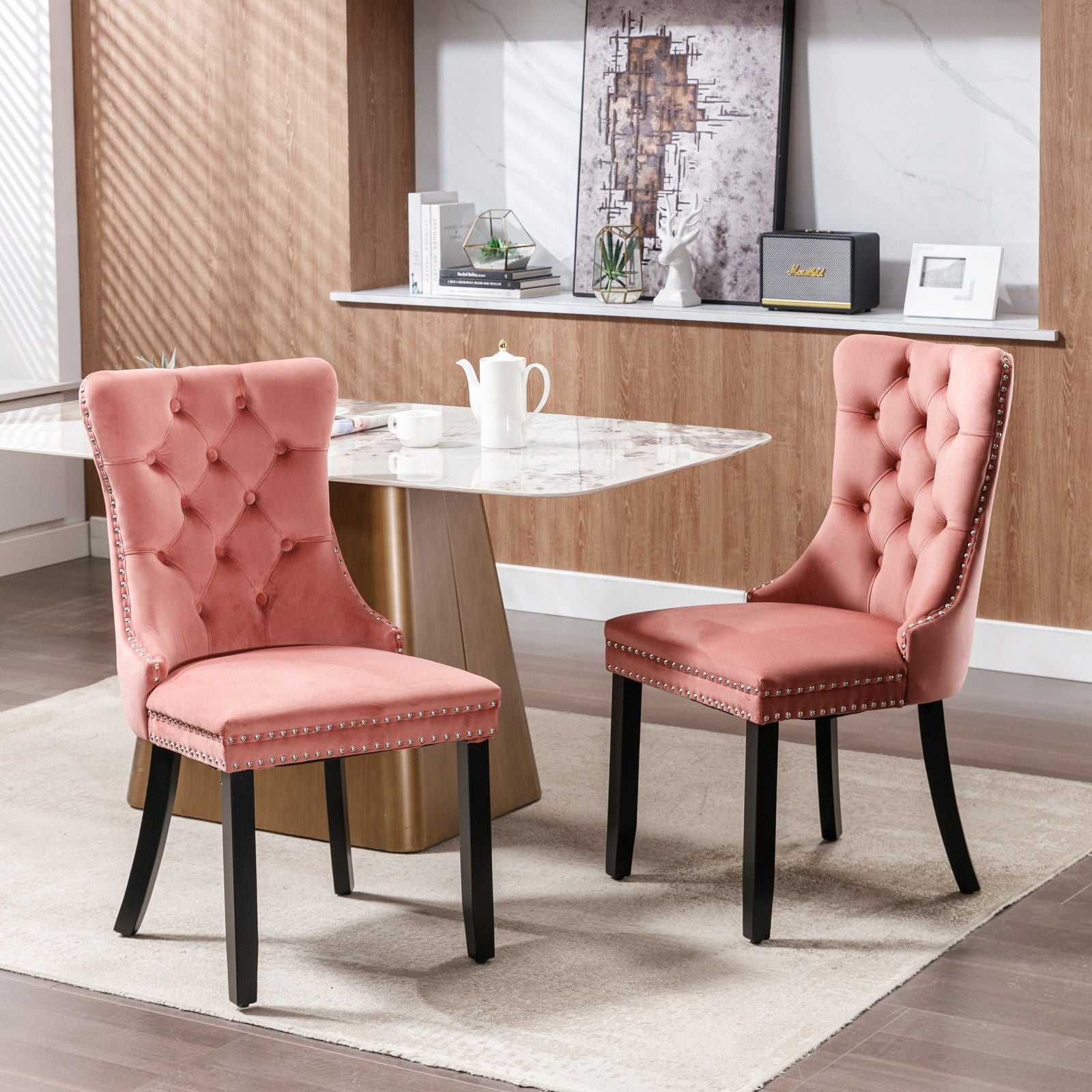 Nikki - Modern, High-End Tufted Solid Wood Contemporary Velvet Upholstered Dining Chair With Wood Legs Nailhead Trim (Set of 2)