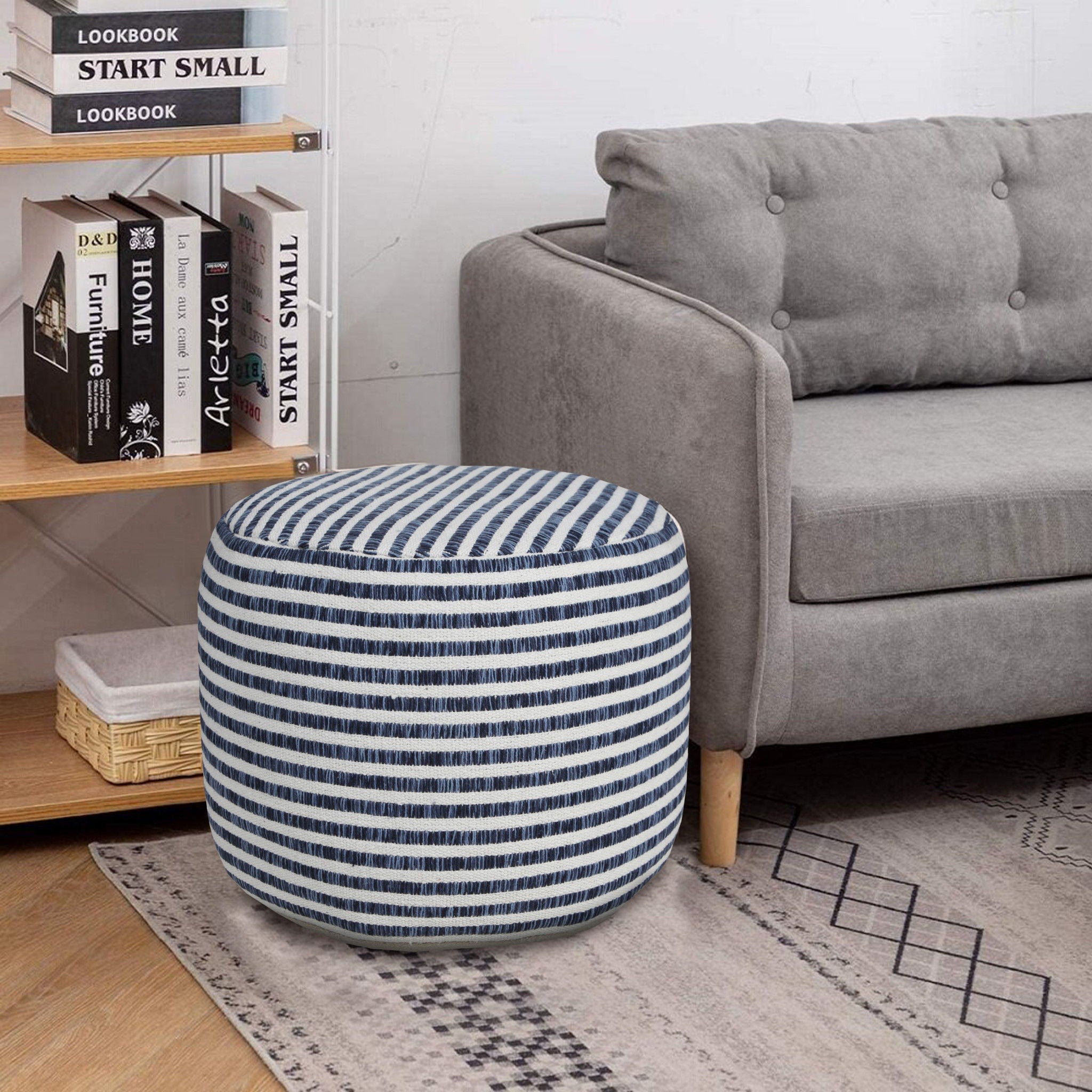 Cotton Ottoman Round - Blue