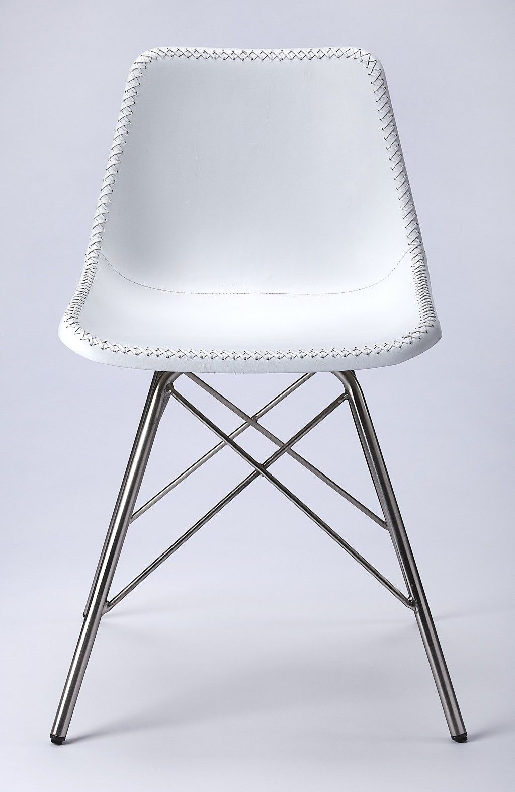 Faux Leather Side Chair - White / Silver