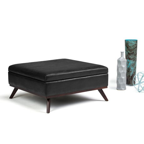 Owen - Square Coffee Table Storage Ottoman - Distressed Black by Simpli-Home | Bel Furniture