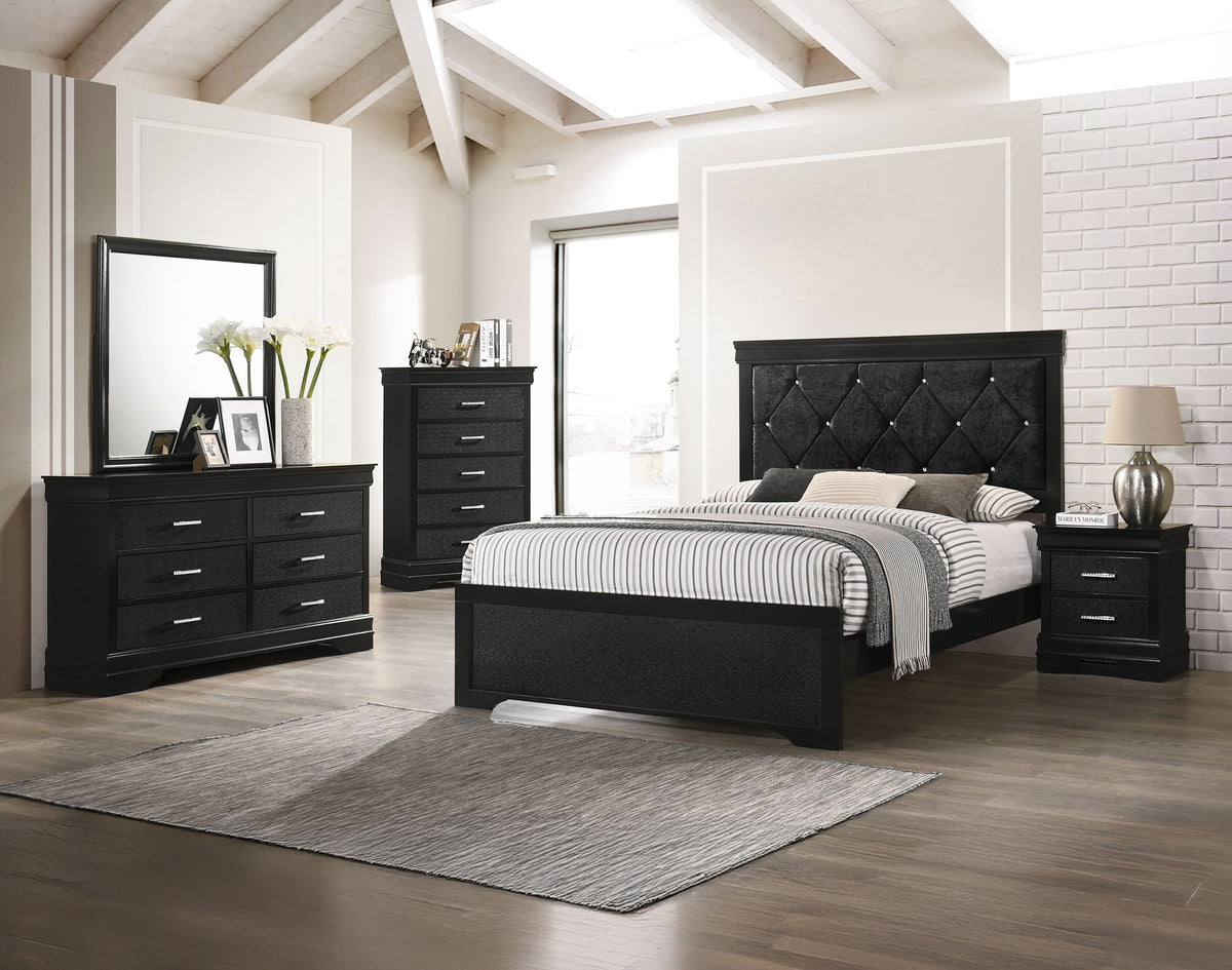 Amalia - Bedroom Set Black 5 Pc. Bed, Dresser, Mirror, Chest, Nightstand by Crown Mark | Bel Furniture
