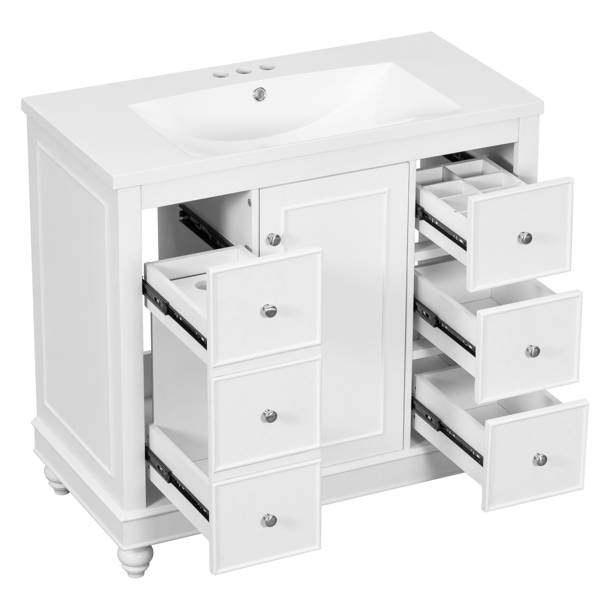 Contemporary Bathroom Vanity Cabinet, 4 Drawers & 1 Cabinet Door, Multipurpose Storage, Resin Integrated Sink, Adjustable Shelves, Solid Wood Frame With MDF