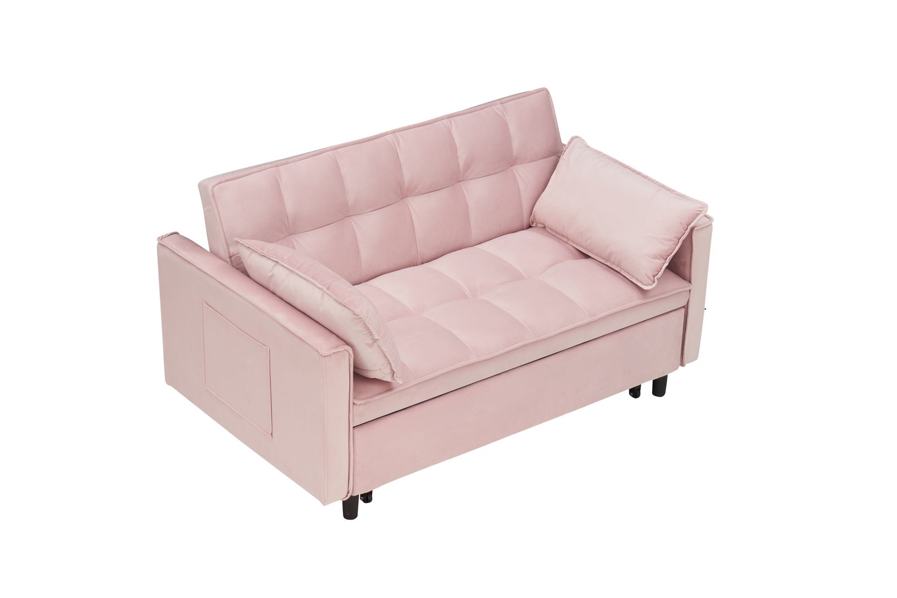 Modern Velvet Sofa, Sofa Pull-Out Bed, Small Love Seat Casual Sofa With Back, With Pillow, Pockets, Living Room Furniture, 3 In 1 Convertible Sleep Sofa Bed