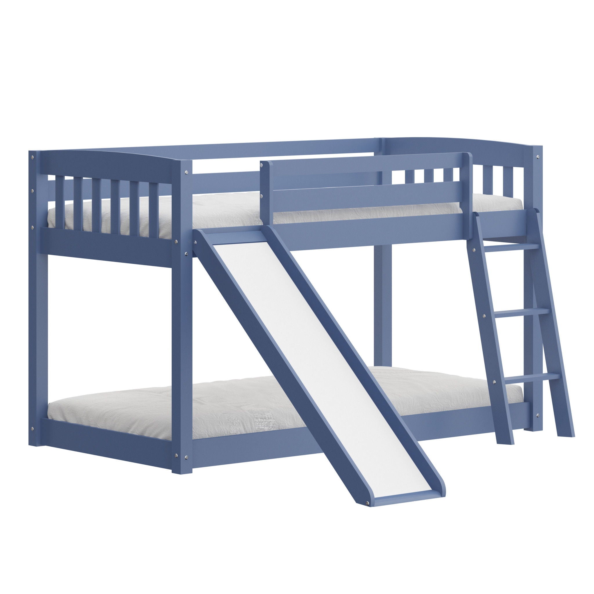 Twin over Twin Solid Wood Bunk Bed With Slide and Ladder - Blue