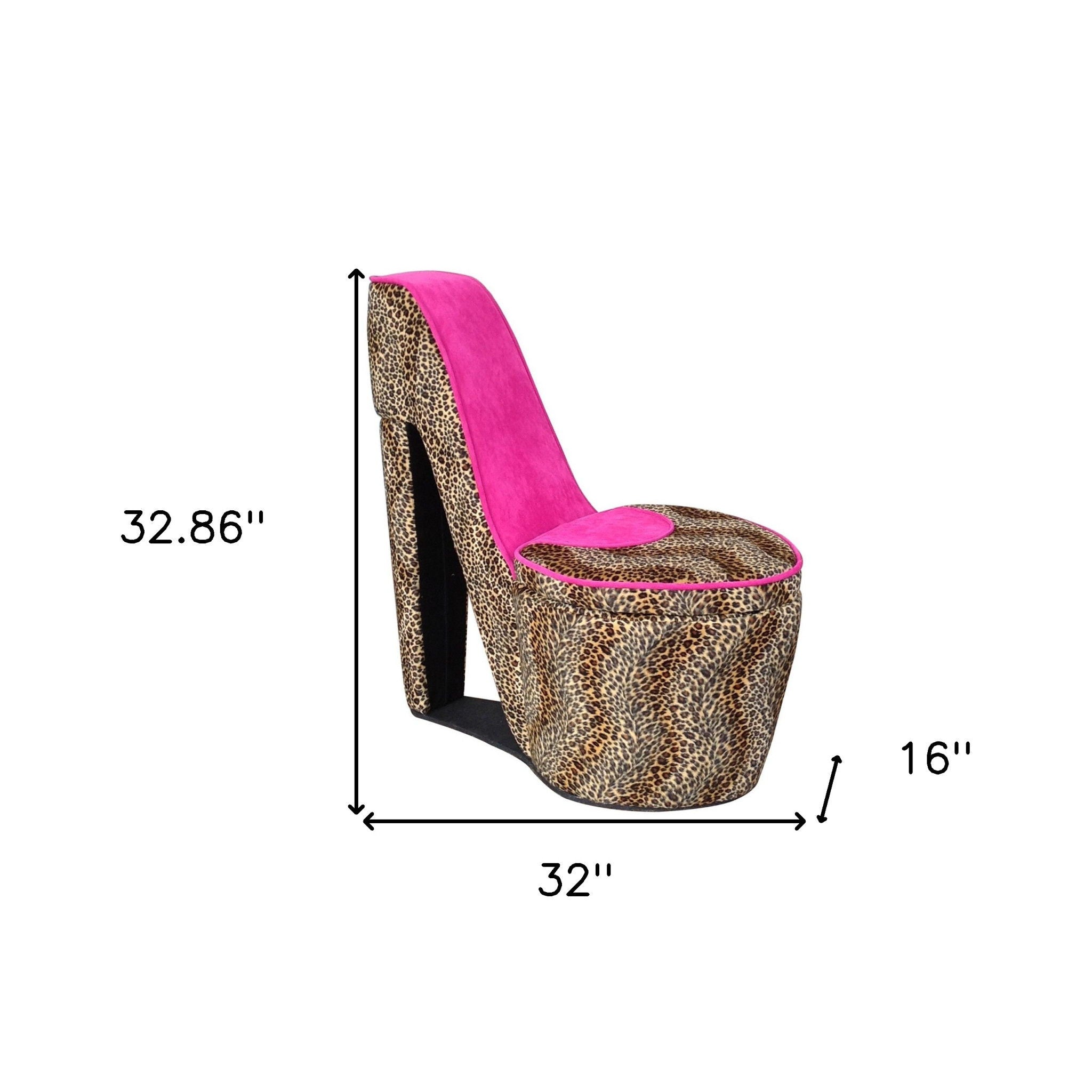 32.86" Faux Suede, Animal Print Side Chair - Brown