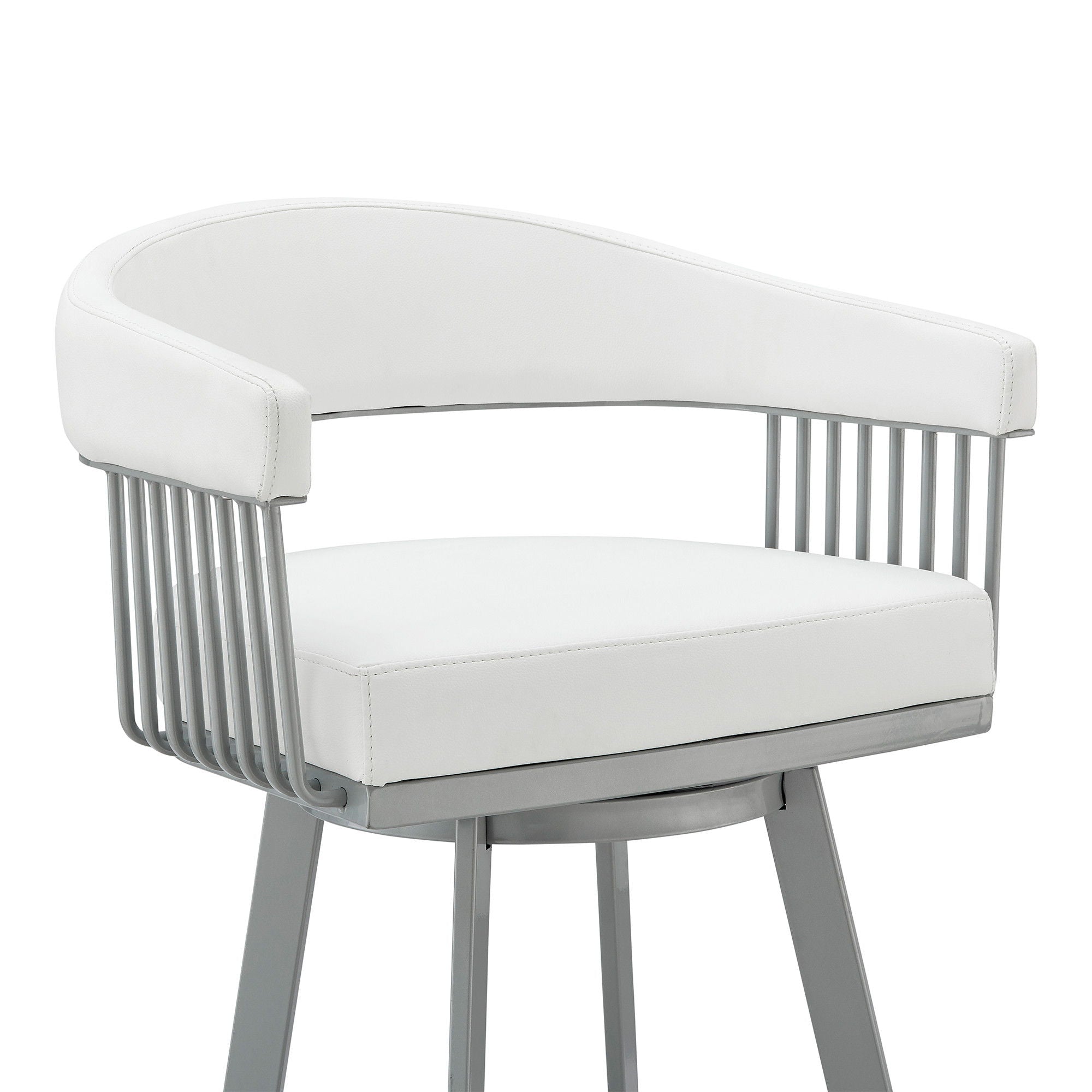 38" Swivel Backless Bar Height Bar Chair - White / Silver