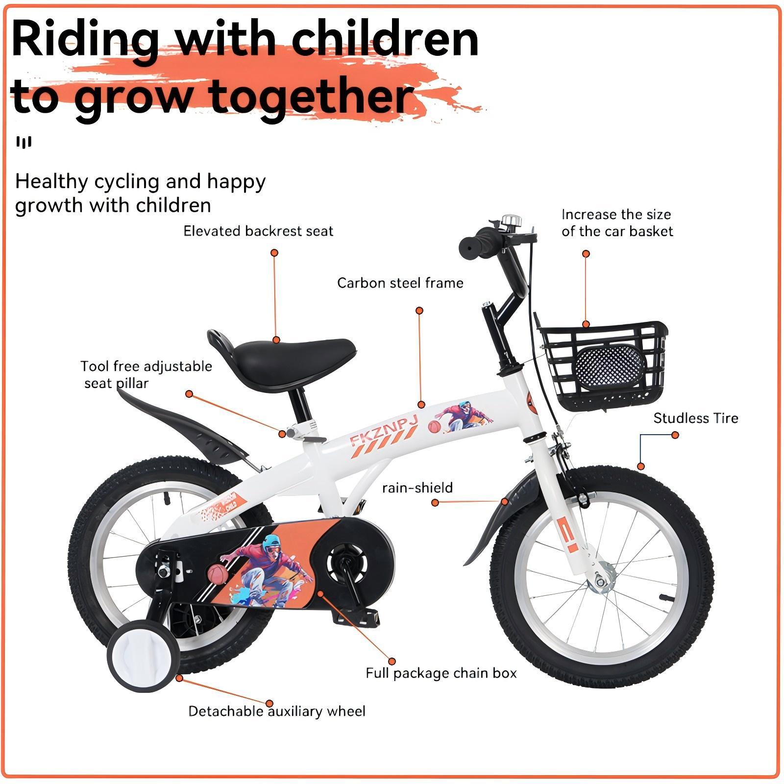 Fkznpj - 16" Sporty Kids Bike With Training Wheels And Stand Adjustable Saddle Suitable For Boys And Girls Aged 4 - 8 Years Tall Height 41 - 46" Available In A Variety Of Colors