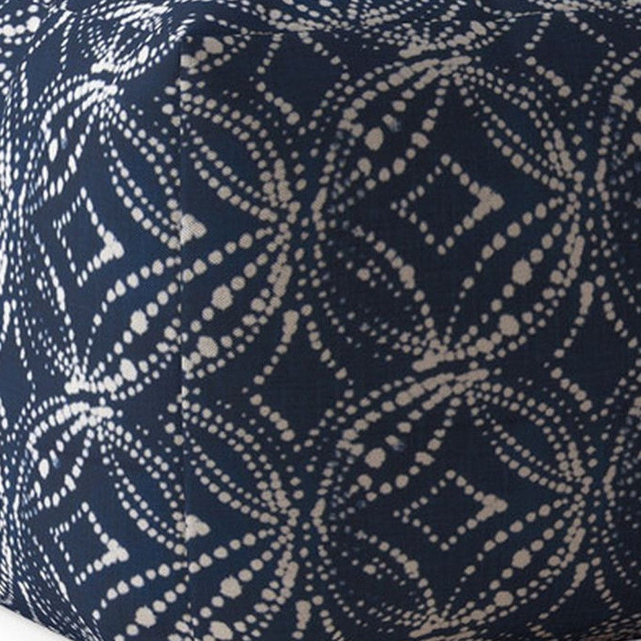 Canvas Damask Pouf Ottoman - Blue / White