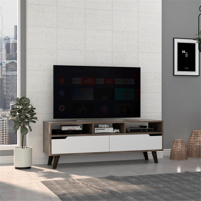 Particle Board Open Shelving TV Stand - Brown / White