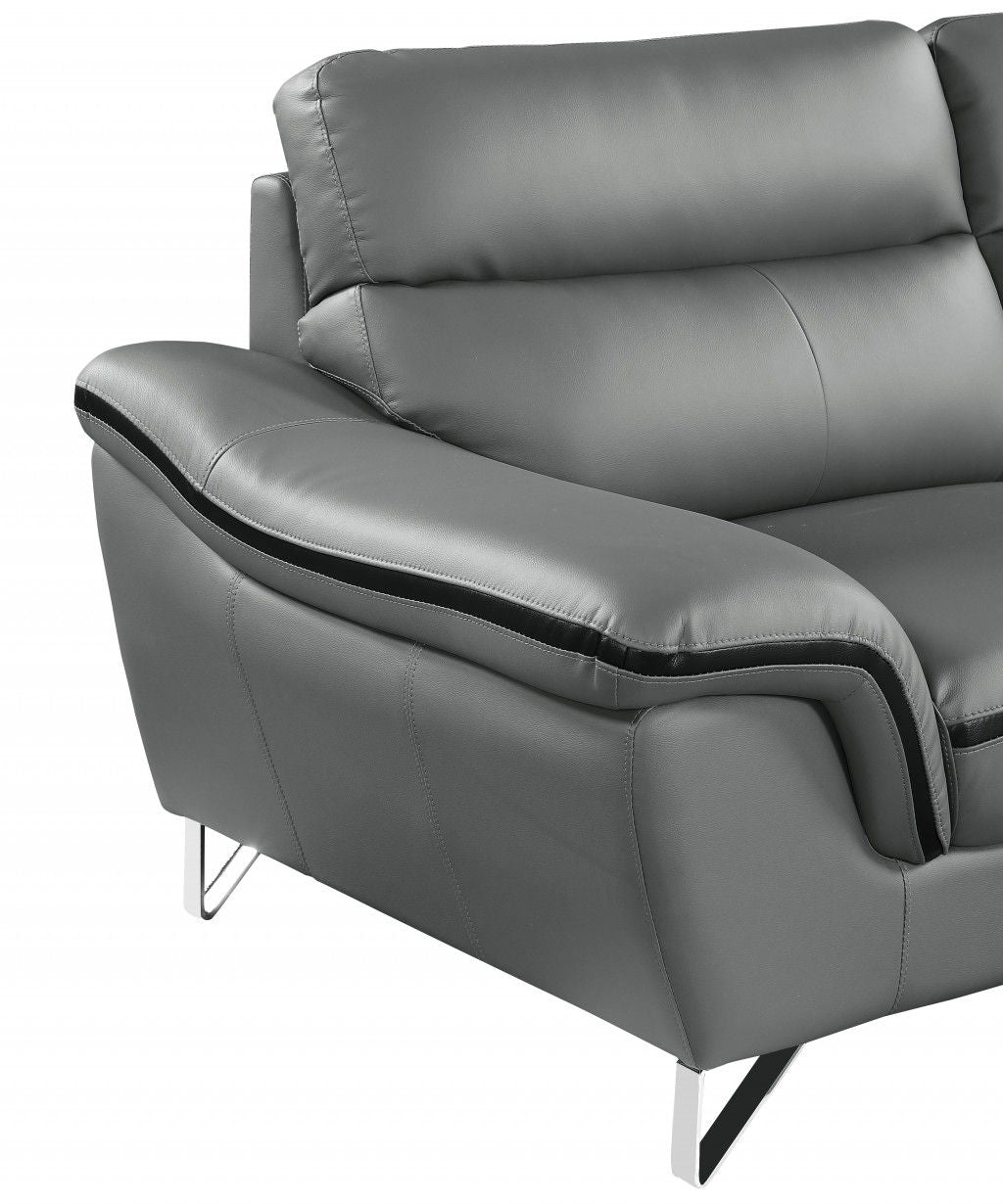 Silver Legs Leather Sofa - Gray