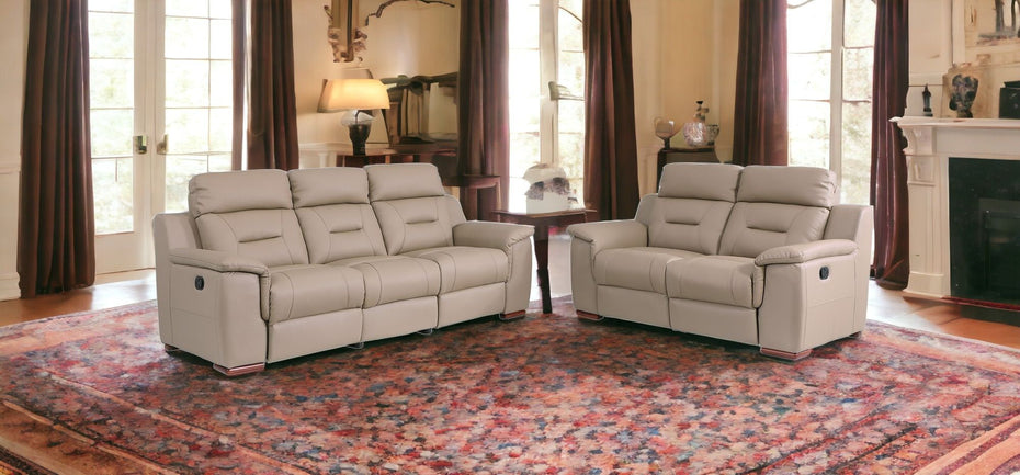 2 Piece Five Person Genuine Leather Indoor Seating Set - Beige