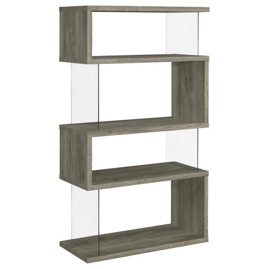 Emelle - 4-Shelf Glass Panel Bookshelf Dark Gray by CoasterEveryday | Bel Furniture