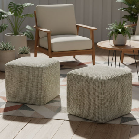 Zelma - Square Woven Outdoor / Indoor Pouf - Cream / Natural - view 4