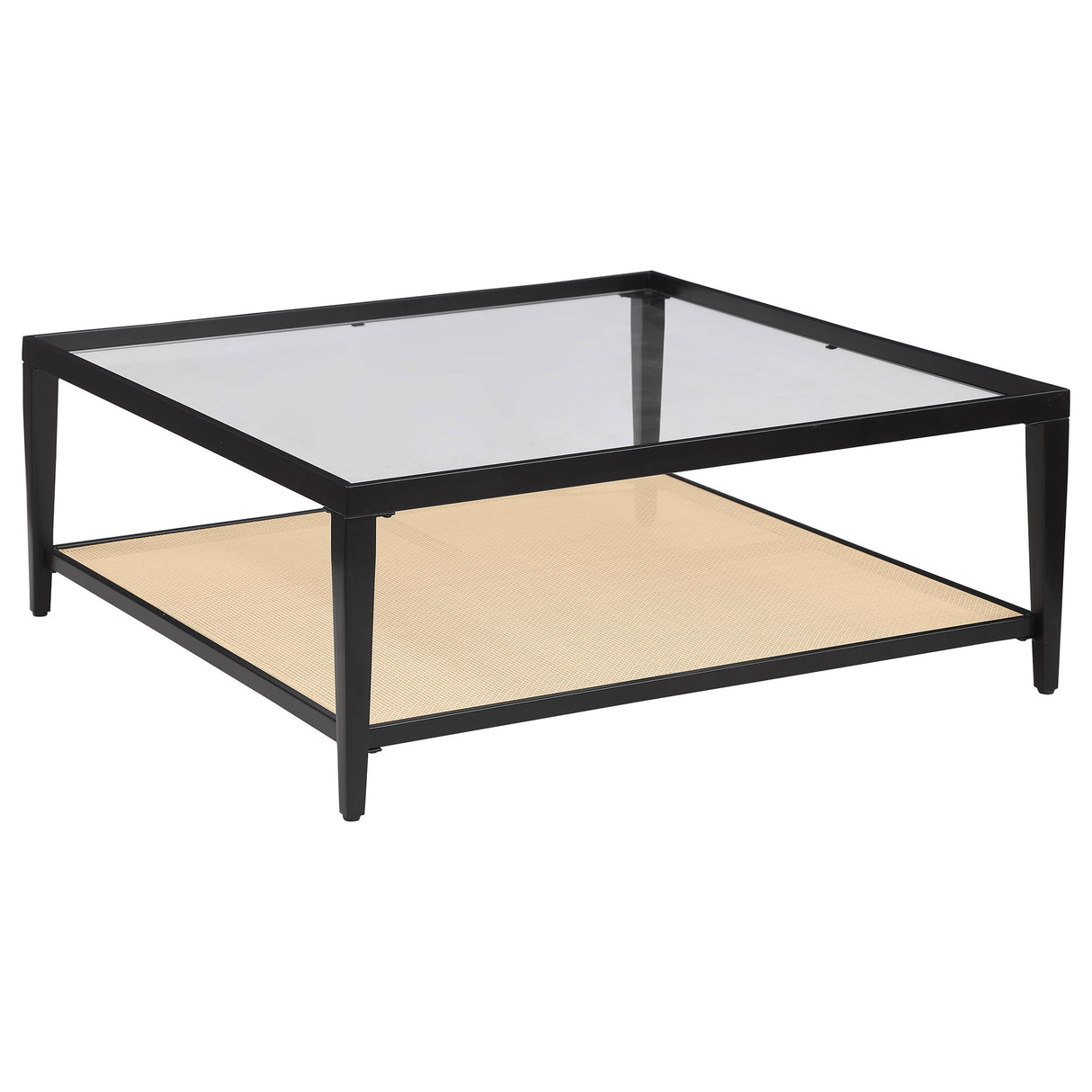 Amherst - Glass Top Metal with Cane Shelf Table Black Coffee Tables by Coaster Fine Furniture | Bel Furniture