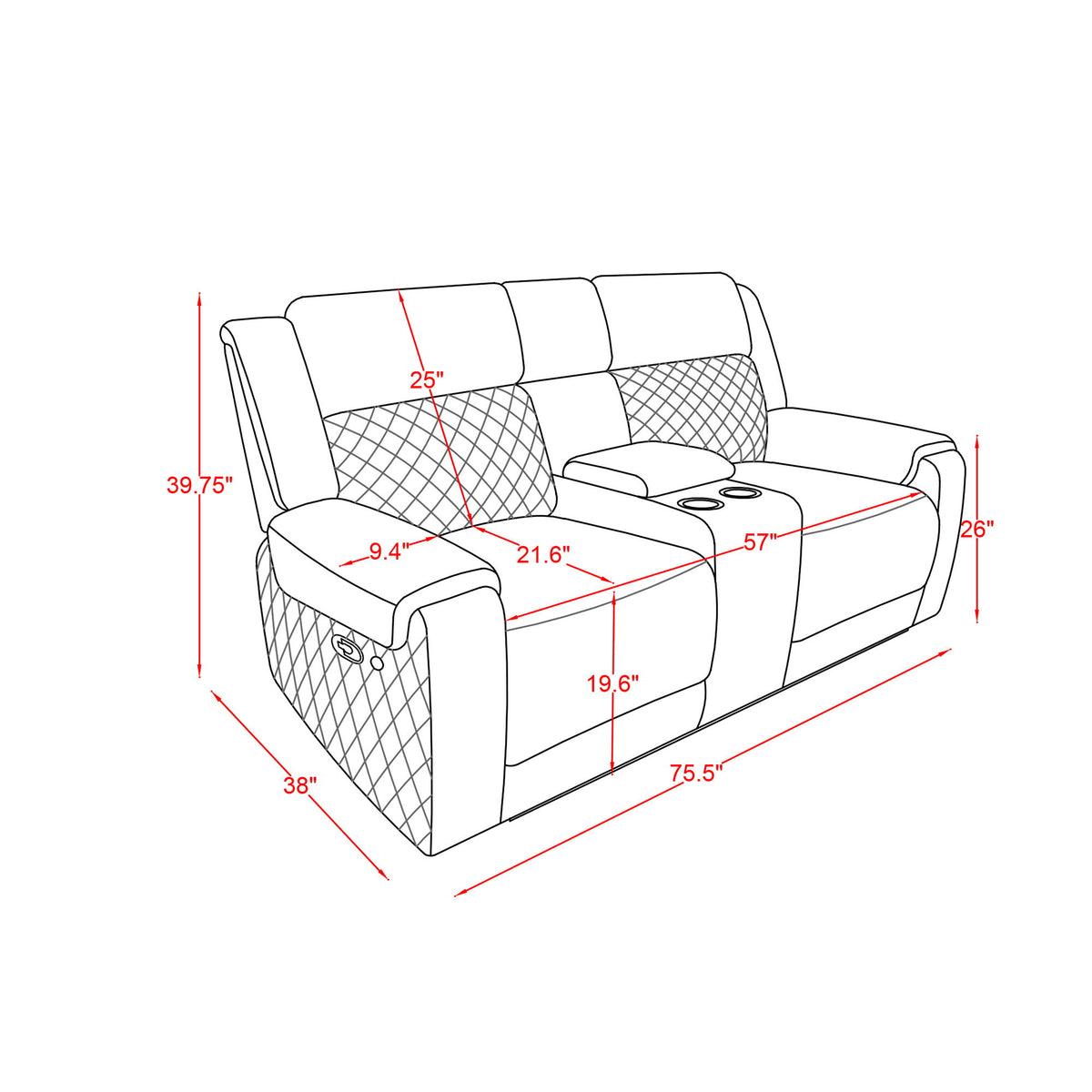 Alicia - Console Reclining Loveseat With Immersive Sound & Blue LED - Black / Gray