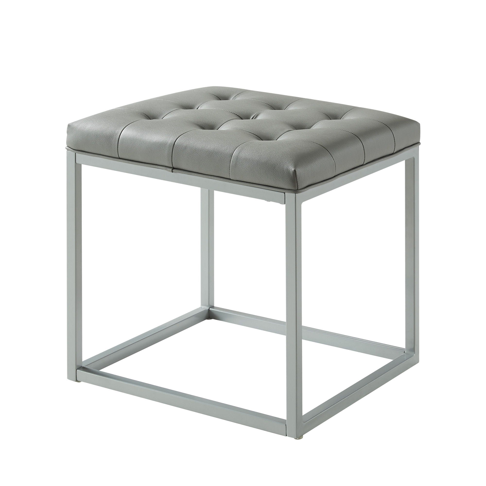 Faux Leather Cube Ottoman - Gray