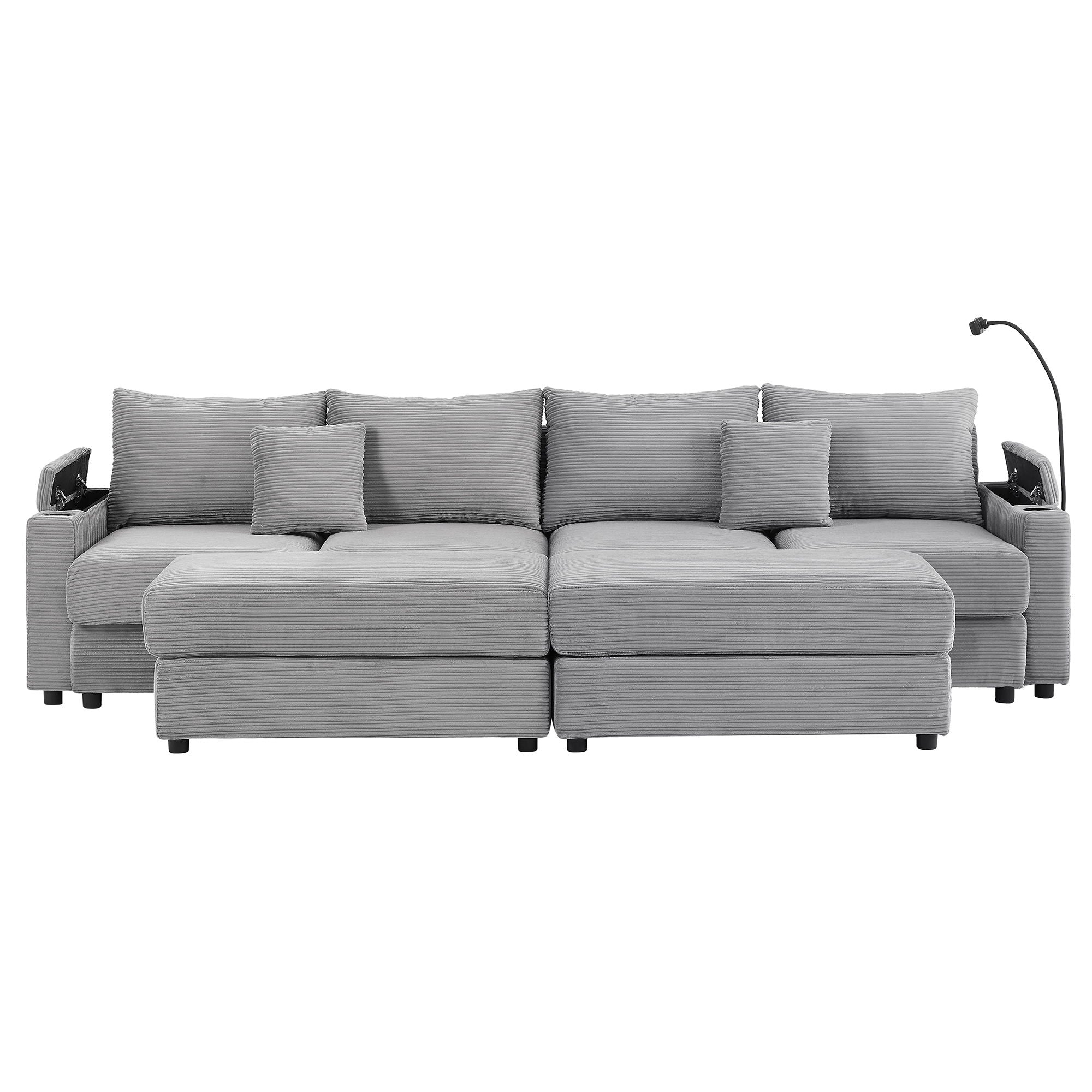 Modern Style Loveseat Sofa Sectional Sofa Couch With Storage Space, A Movable Ottoman, Two USB Ports, Two Cup Holders, A Phone Holder For Living Room