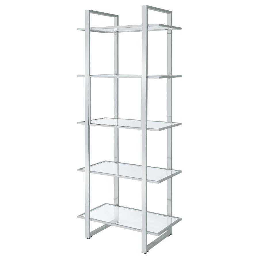 Hartford - 5-Shelf Glass Bookshelf - Chrome by CoasterEssence | Bel Furniture