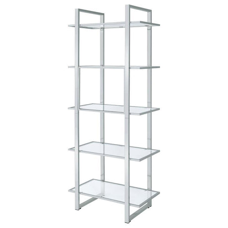 Hartford - 5-Shelf Glass Bookshelf - Chrome by CoasterEssence | Bel Furniture