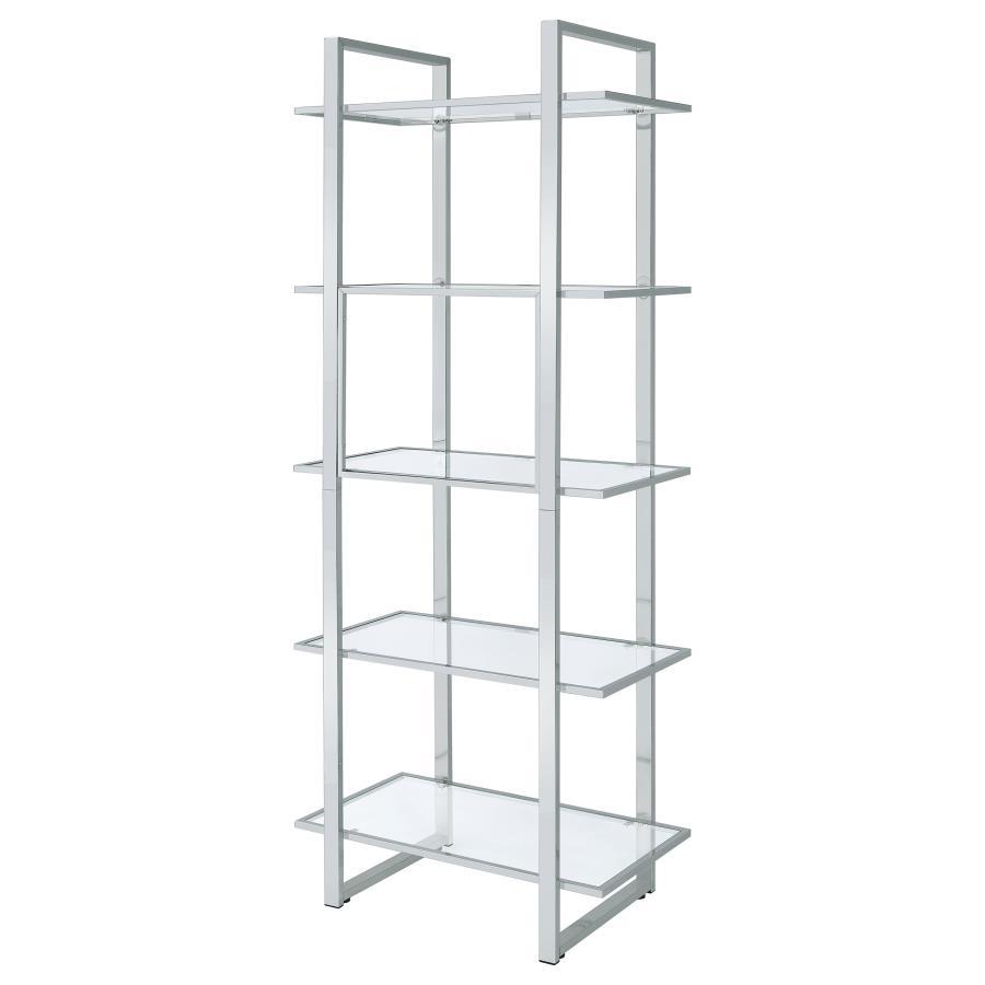 Hartford - 5-Shelf Glass Bookshelf - Chrome