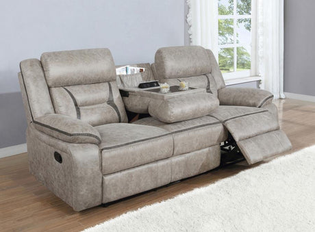 Greer - Upholstered Motion Reclining Sofa Gray by CoasterEveryday | Bel Furniture
