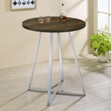 Burkhart - Round Pub Height Bistro Bar Table - Brown Oak by CoasterEveryday | Bel Furniture