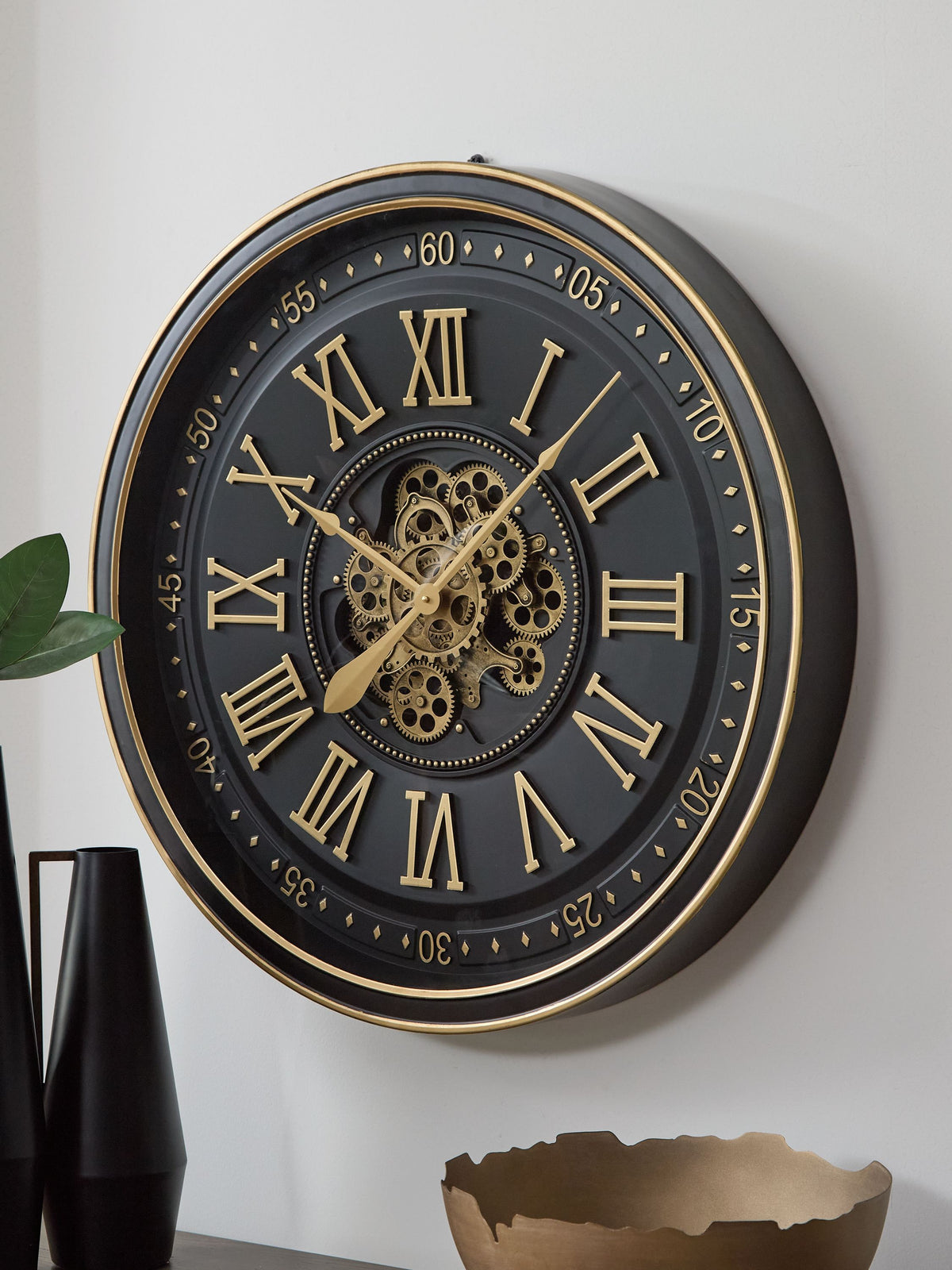 Dairton - Black / Gold Finish - Wall Clock by Signature Design by Ashley® | Bel Furniture