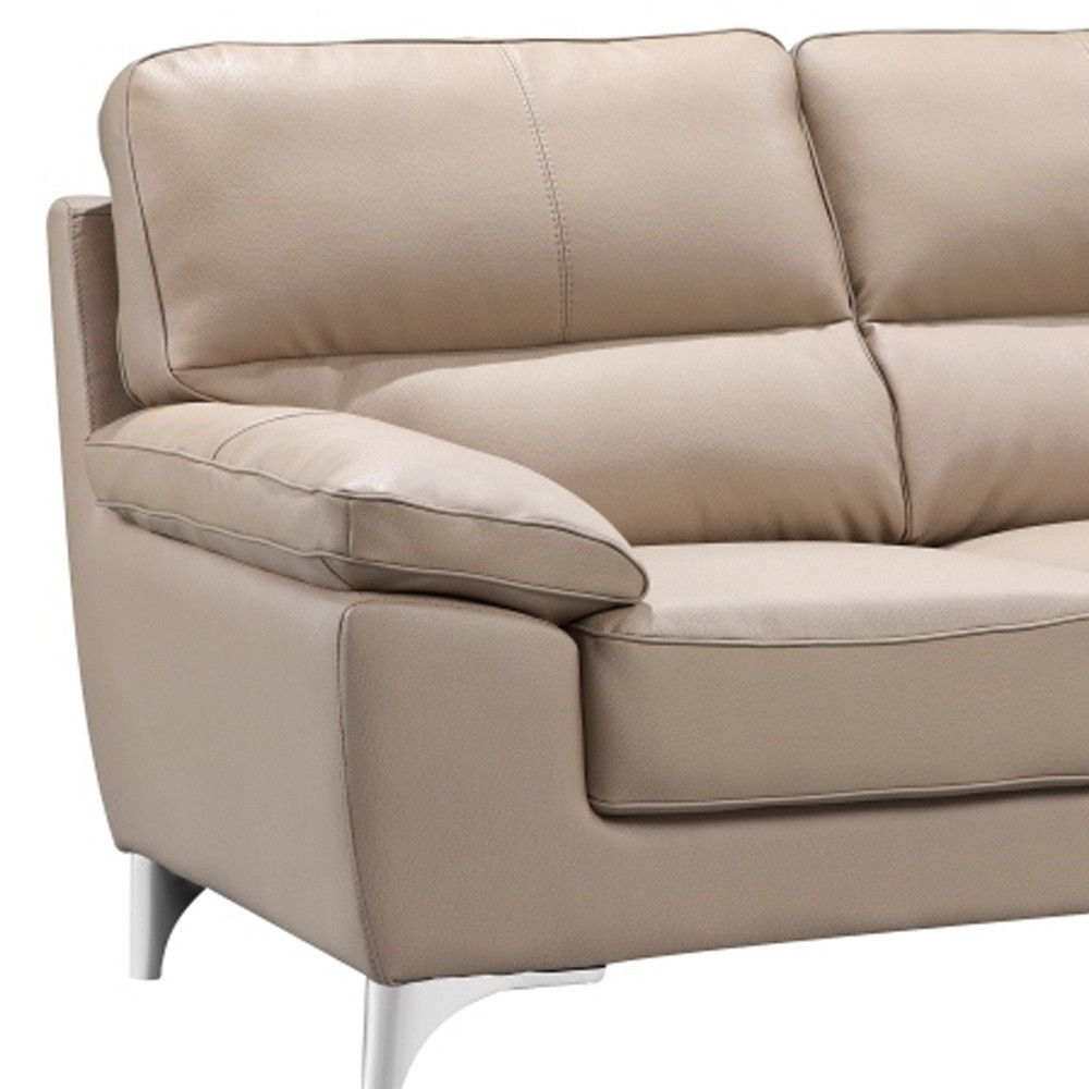 Faux Leather Love Seat - Silver / Beige