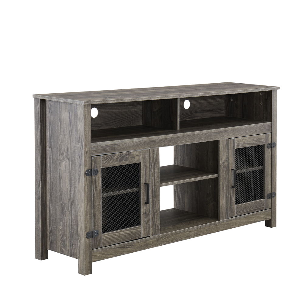 Modern Farmhouse TV Stand With Electric Fireplace, Fit Up To Flat Screen TV With Storage Cabinet And Adjustable Shelves Industrial Entertainment Center For Living Room - Gray